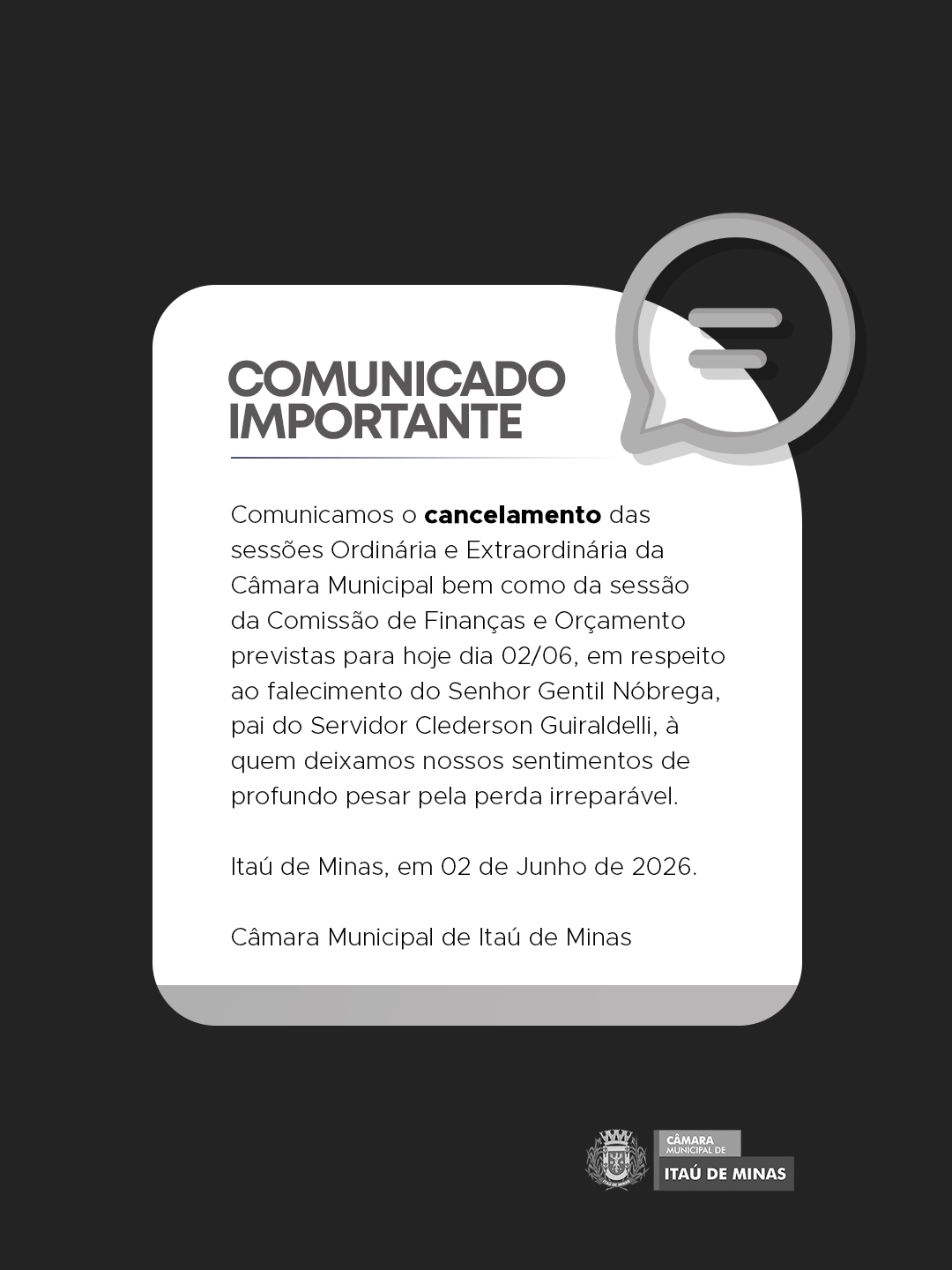 COMUNICADO DE CANCELAMENTO