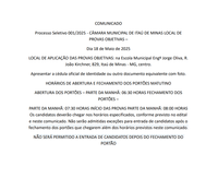 Comunicado Processo Seletivo 001/2025 - CÂMARA MUNICIPAL DE ITAÚ DE MINAS
