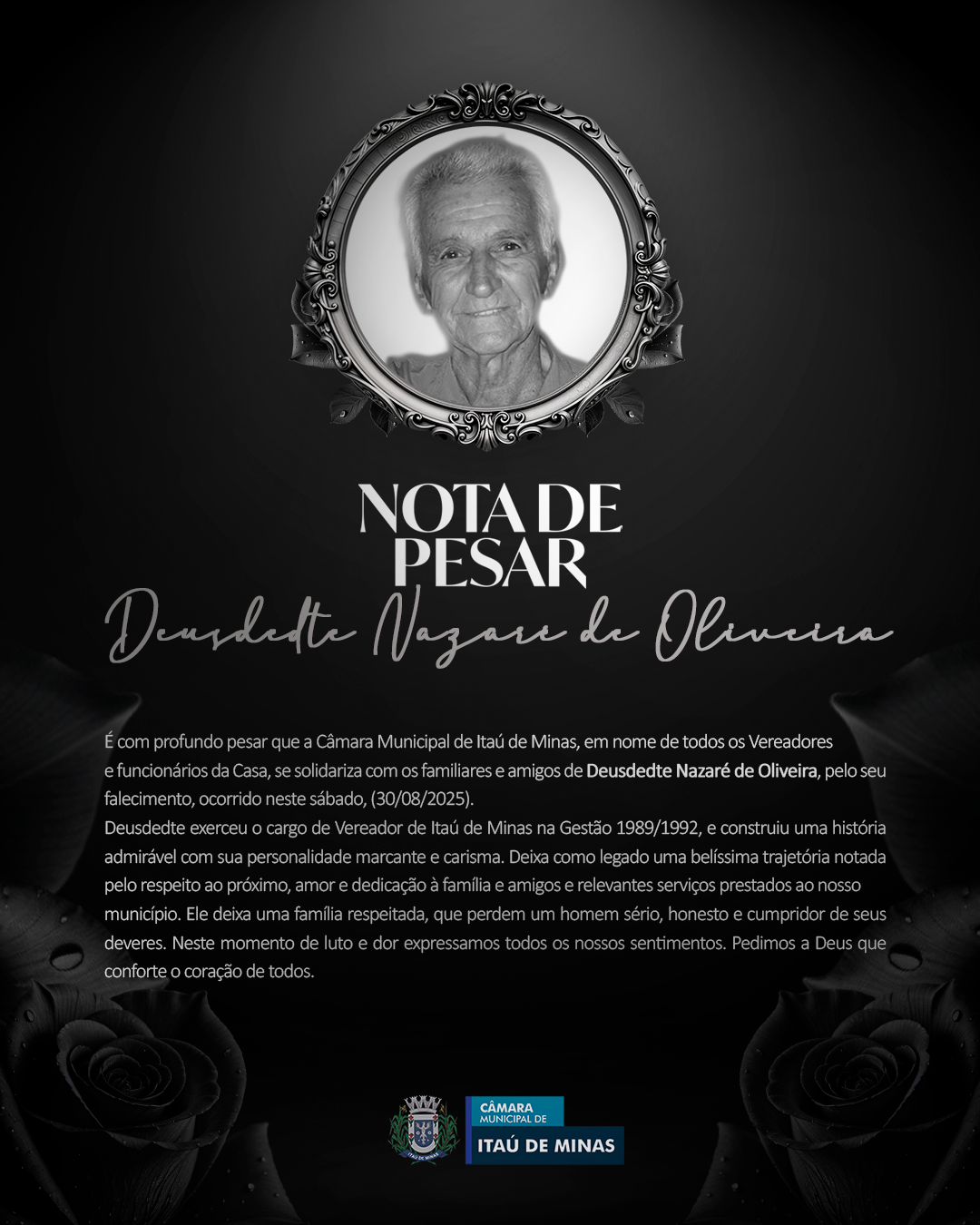 Nota de Pesar pelo falecimento do ex-vereador Deusdedte Nazaré de Oliveira.